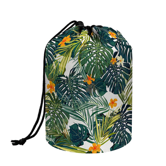 Summer Hawaiian Leaves Pattern Print Drawstring Makeup Bag