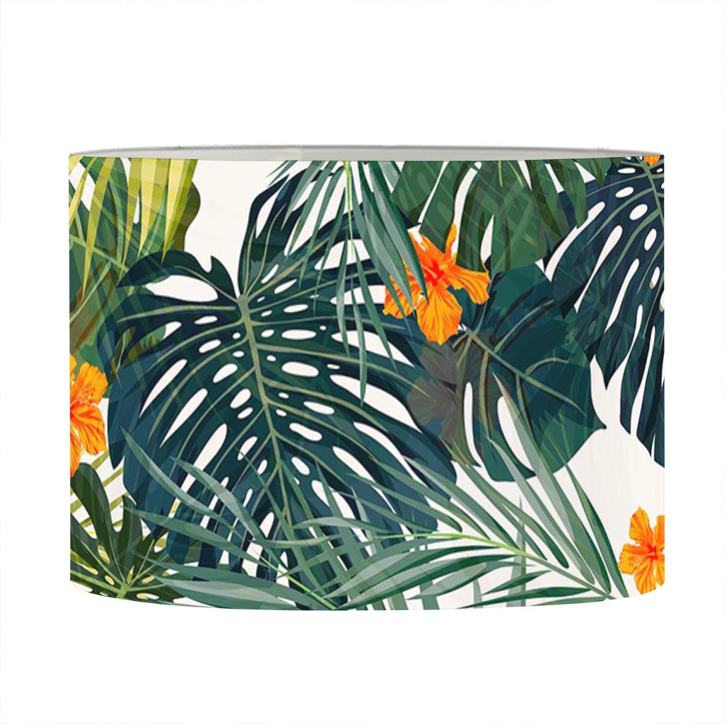Summer Hawaiian Leaves Pattern Print Drum Lamp Shade