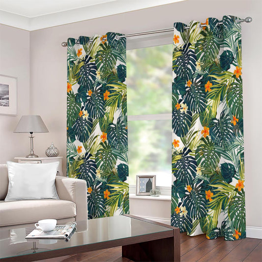 Summer Hawaiian Leaves Pattern Print Extra Wide Grommet Curtains