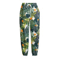 Summer Hawaiian Leaves Pattern Print Fleece Lined Knit Pants