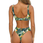 Summer Hawaiian Leaves Pattern Print Front Bow Tie Bikini