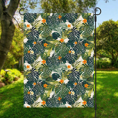 Summer Hawaiian Leaves Pattern Print Garden Flag