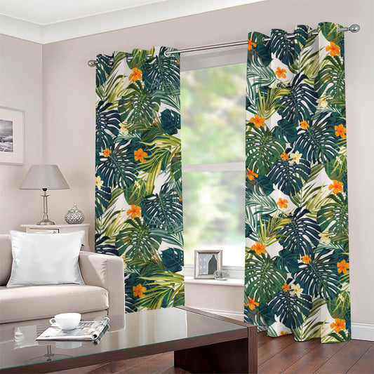 Summer Hawaiian Leaves Pattern Print Grommet Curtains