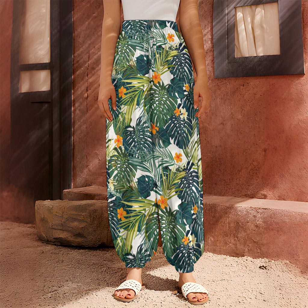 Summer Hawaiian Leaves Pattern Print Harem Pants