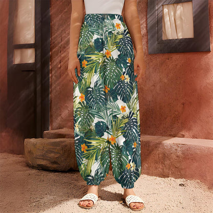 Summer Hawaiian Leaves Pattern Print Harem Pants