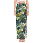 Summer Hawaiian Leaves Pattern Print High Slit Maxi Skirt
