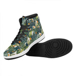 Summer Hawaiian Leaves Pattern Print High Top Leather Sneakers