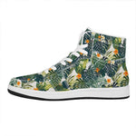 Summer Hawaiian Leaves Pattern Print High Top Leather Sneakers