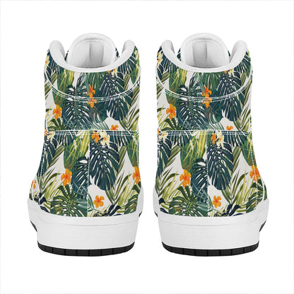 Summer Hawaiian Leaves Pattern Print High Top Leather Sneakers
