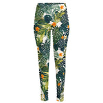 Summer Hawaiian Leaves Pattern Print High-Waisted Pocket Leggings
