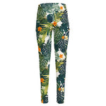 Summer Hawaiian Leaves Pattern Print High-Waisted Pocket Leggings