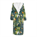 Summer Hawaiian Leaves Pattern Print Hooded Bathrobe