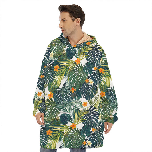 Summer Hawaiian Leaves Pattern Print Hoodie Blanket