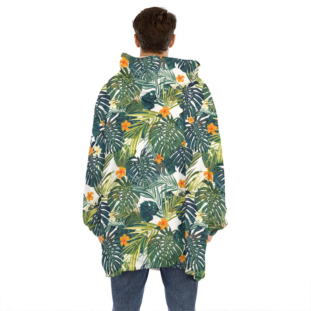 Summer Hawaiian Leaves Pattern Print Hoodie Blanket