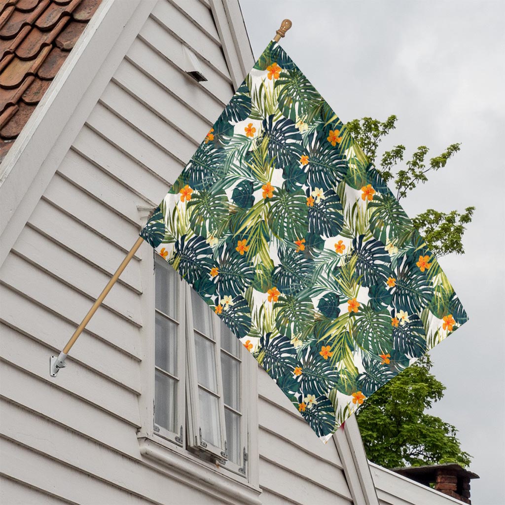 Summer Hawaiian Leaves Pattern Print House Flag