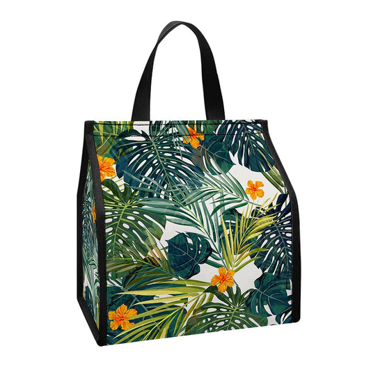 Summer Hawaiian Leaves Pattern Print Insulated Lunch Tote