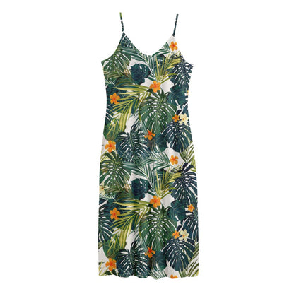 Summer Hawaiian Leaves Pattern Print Jersey Midi Cami Dress
