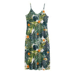 Summer Hawaiian Leaves Pattern Print Jersey Midi Cami Dress