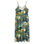 Summer Hawaiian Leaves Pattern Print Jersey Midi Cami Dress