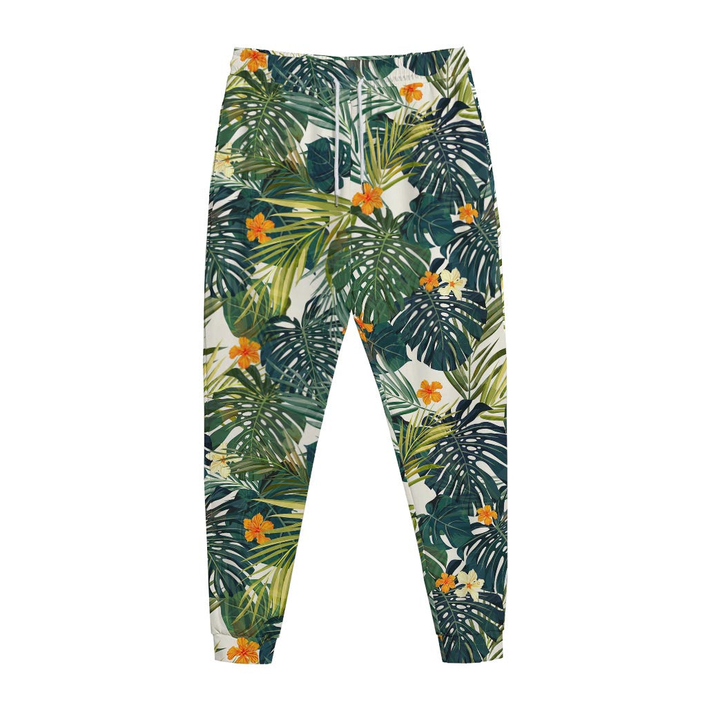 Summer Hawaiian Leaves Pattern Print Jogger Pants