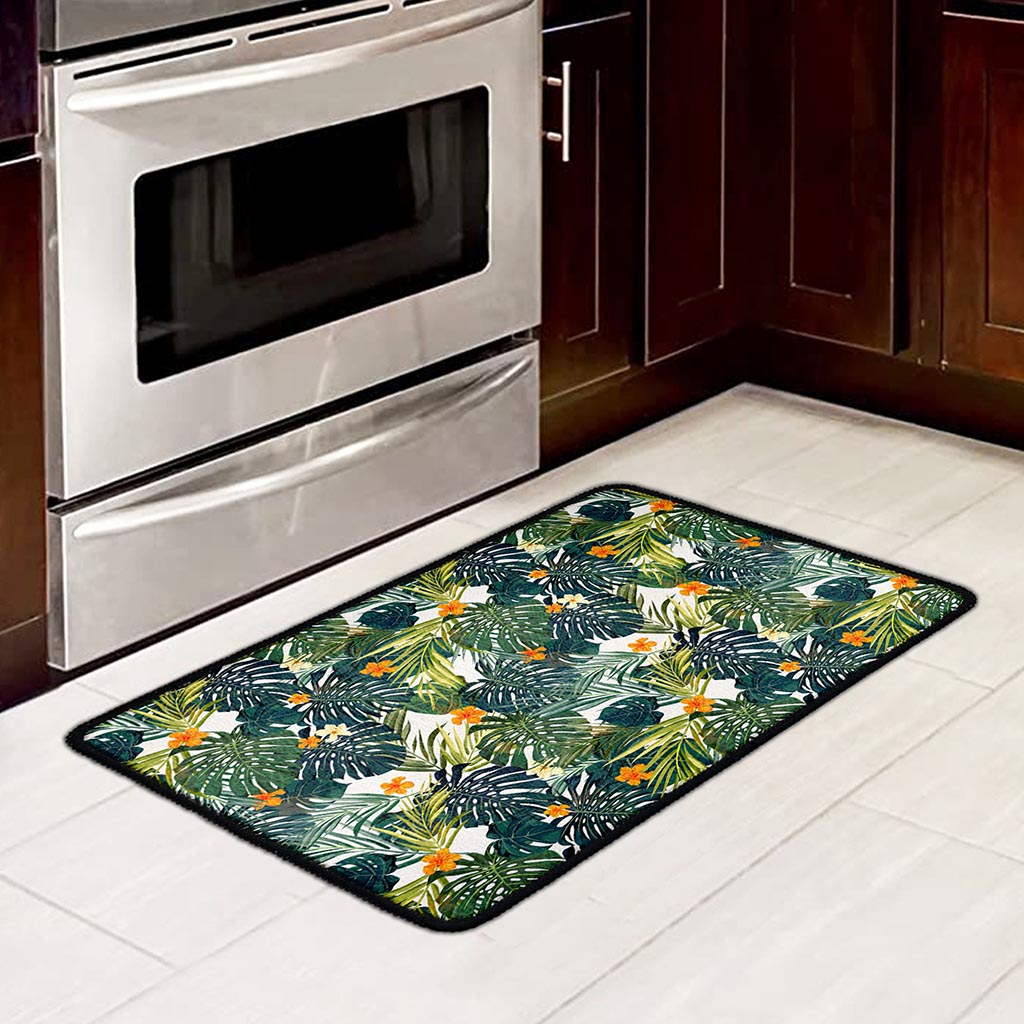 Summer Hawaiian Leaves Pattern Print Kitchen Mat