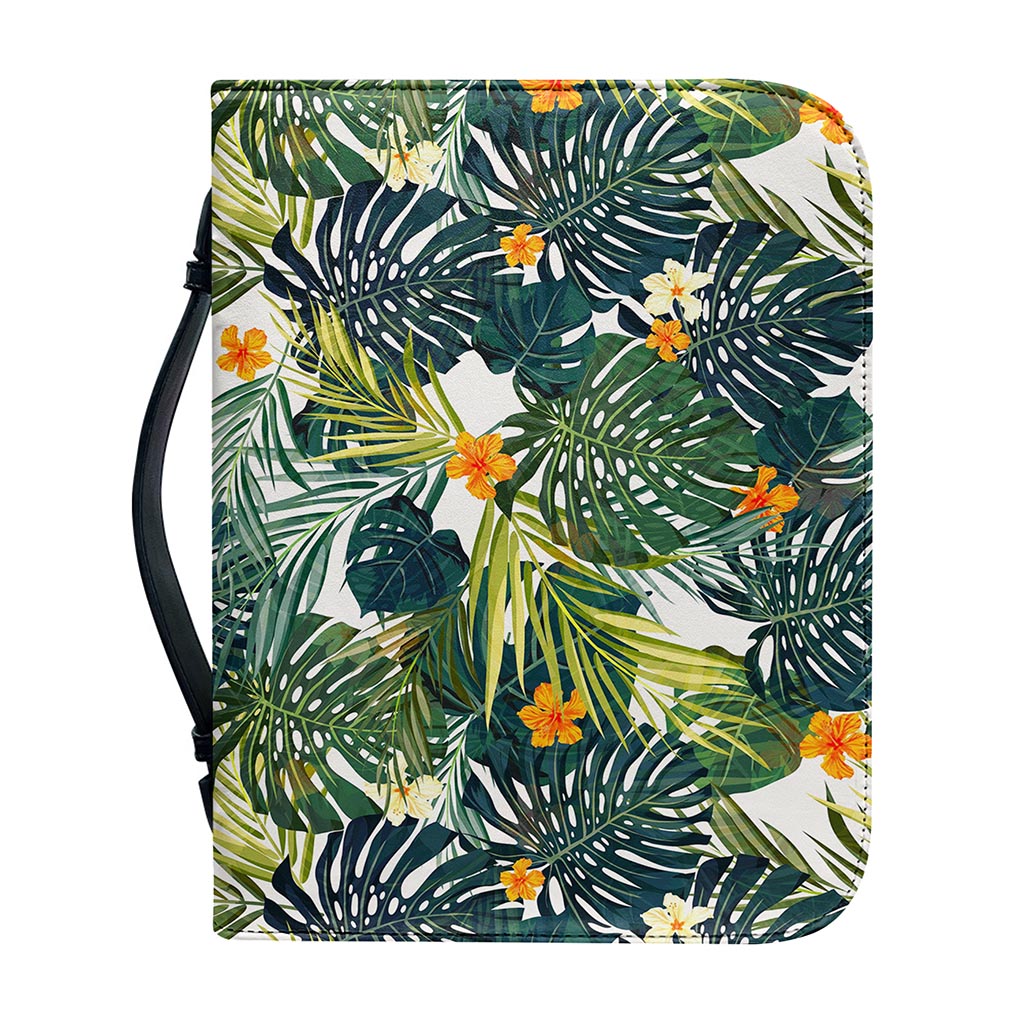 Summer Hawaiian Leaves Pattern Print Leather Bible Cover