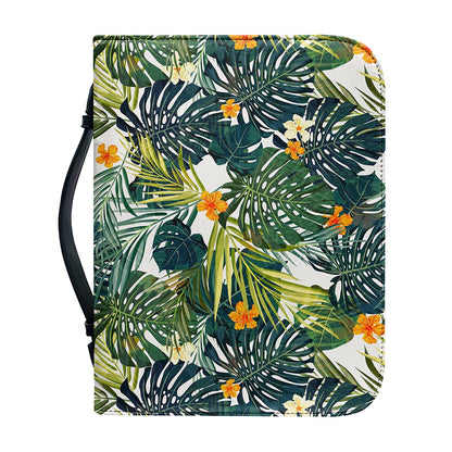 Summer Hawaiian Leaves Pattern Print Leather Bible Cover