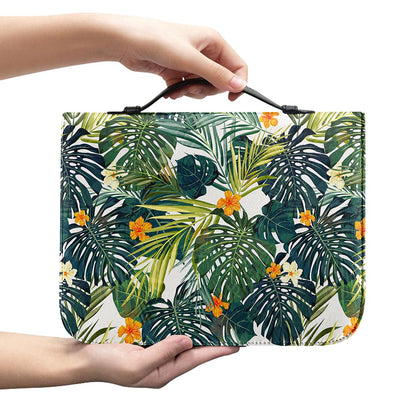Summer Hawaiian Leaves Pattern Print Leather Bible Cover