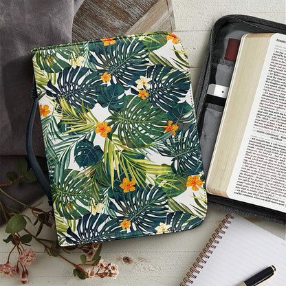 Summer Hawaiian Leaves Pattern Print Leather Bible Cover