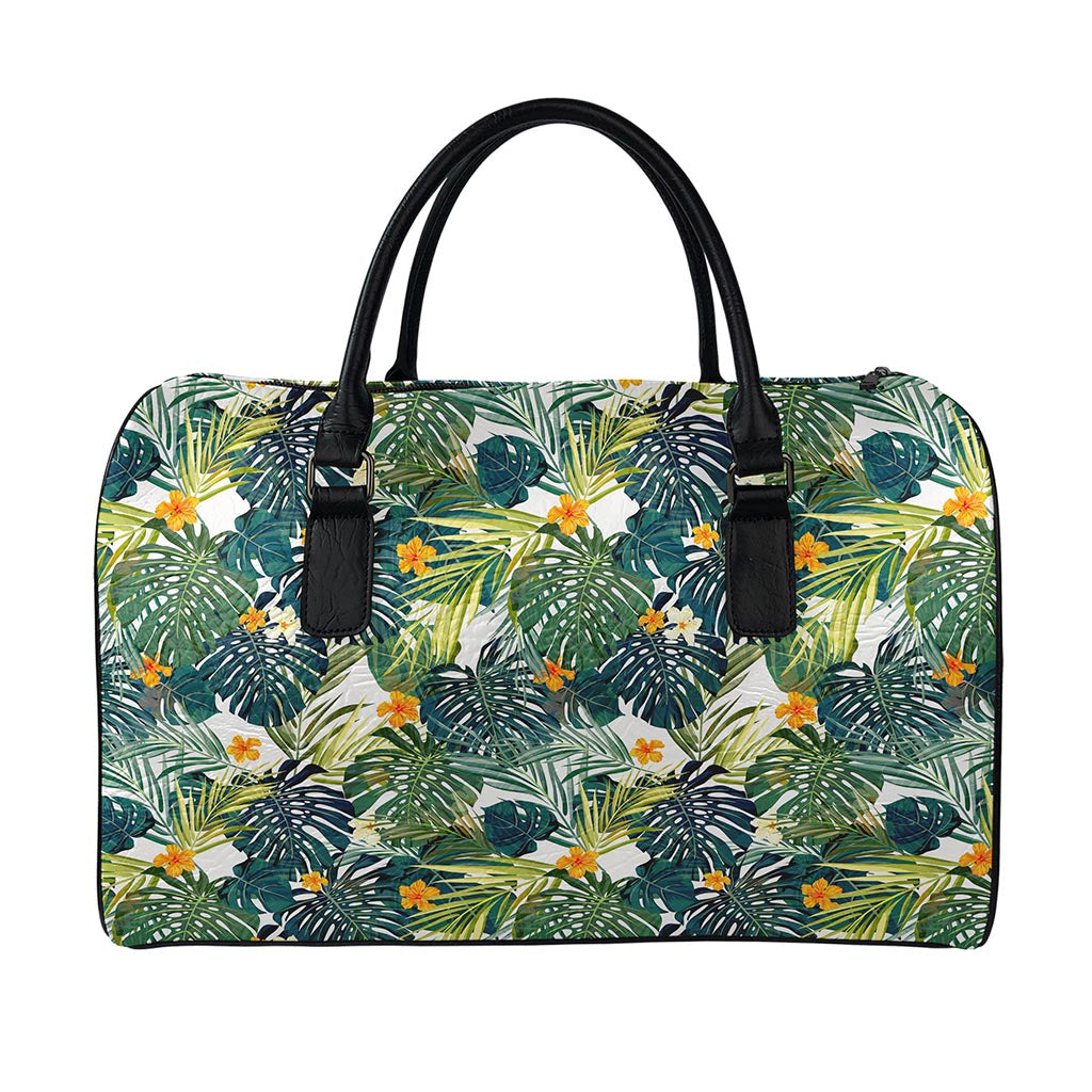 Summer Hawaiian Leaves Pattern Print Leather Duffle Bag