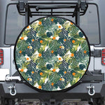 Summer Hawaiian Leaves Pattern Print Leather Spare Tire Cover