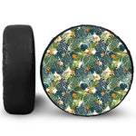 Summer Hawaiian Leaves Pattern Print Leather Spare Tire Cover