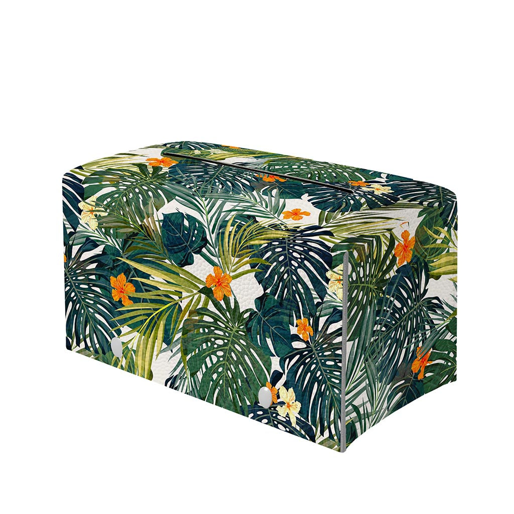Summer Hawaiian Leaves Pattern Print Leather Tissue Box Cover