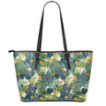 Summer Hawaiian Leaves Pattern Print Leather Tote Bag With Zipper