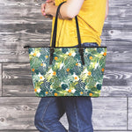 Summer Hawaiian Leaves Pattern Print Leather Tote Bag