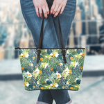 Summer Hawaiian Leaves Pattern Print Leather Tote Bag