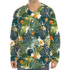 Summer Hawaiian Leaves Pattern Print Long Sleeve Baseball Jersey