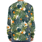 Summer Hawaiian Leaves Pattern Print Long Sleeve Baseball Jersey