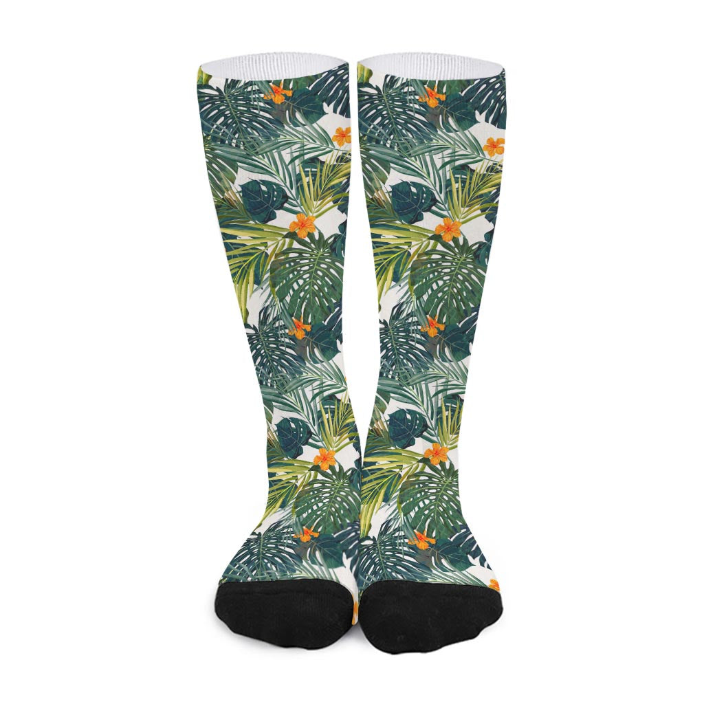 Summer Hawaiian Leaves Pattern Print Long Socks