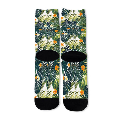 Summer Hawaiian Leaves Pattern Print Long Socks
