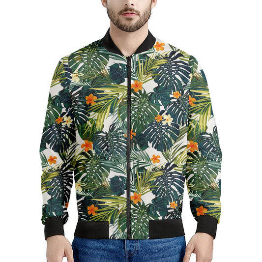 Summer Hawaiian Leaves Pattern Print Men's Bomber Jacket
