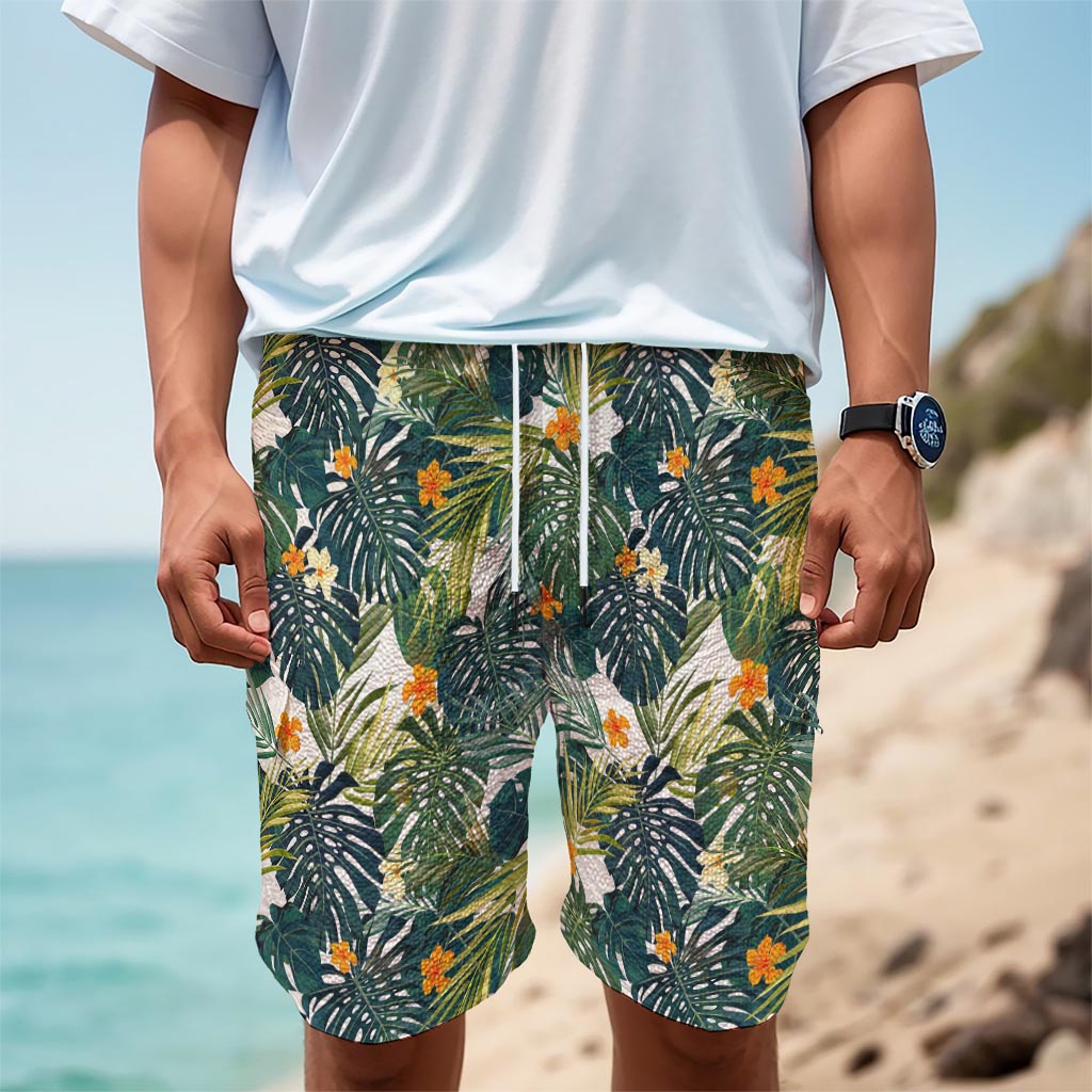 Summer Hawaiian Leaves Pattern Print Men's Cargo Shorts