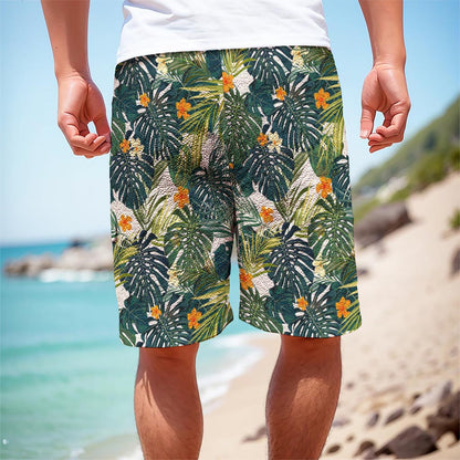 Summer Hawaiian Leaves Pattern Print Men's Cargo Shorts