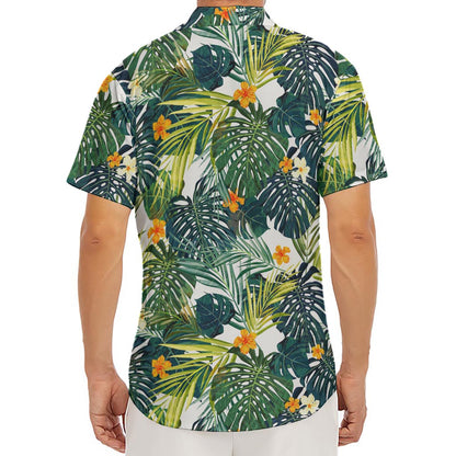 Summer Hawaiian Leaves Pattern Print Men's Deep V-Neck Shirt