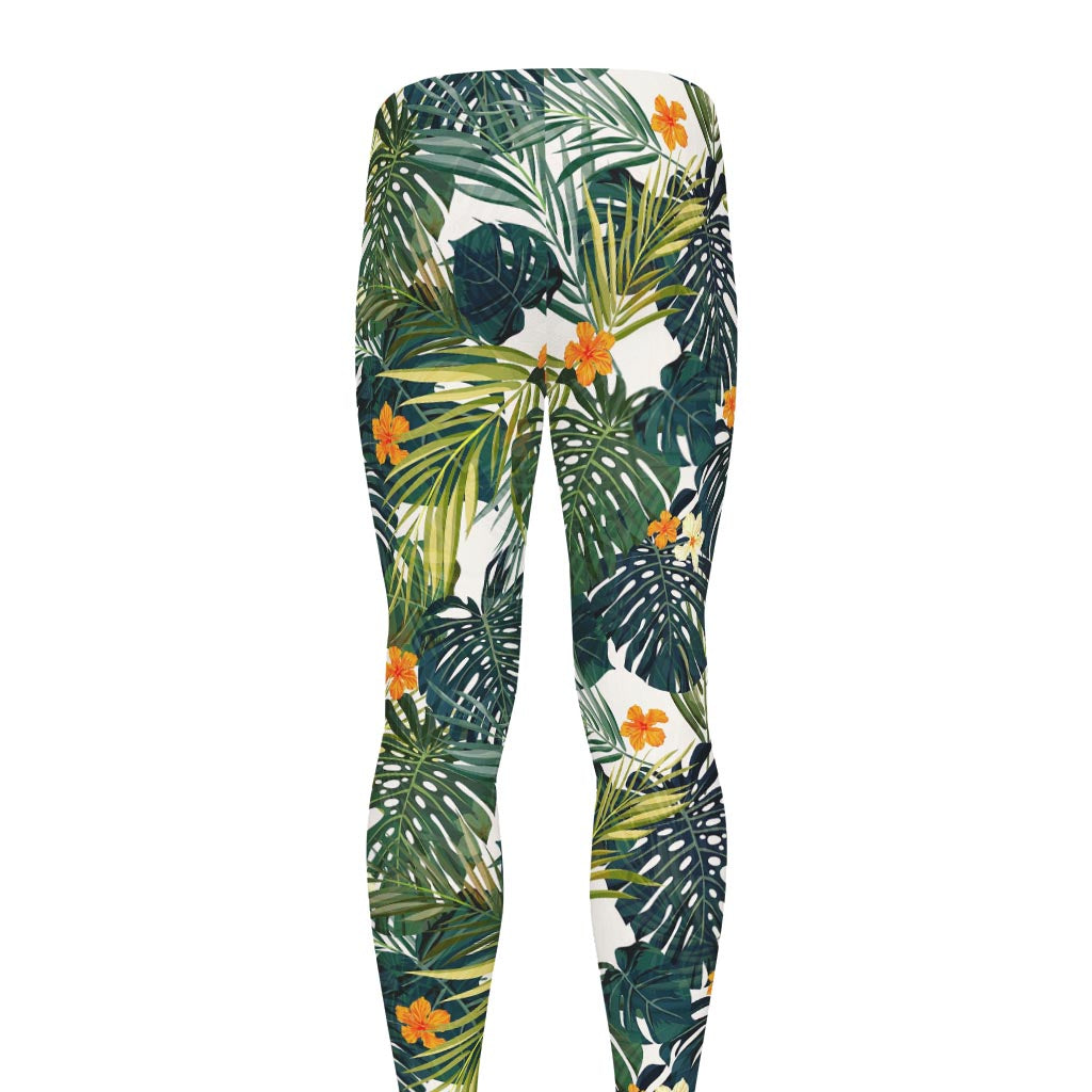 Summer Hawaiian Leaves Pattern Print Men's leggings