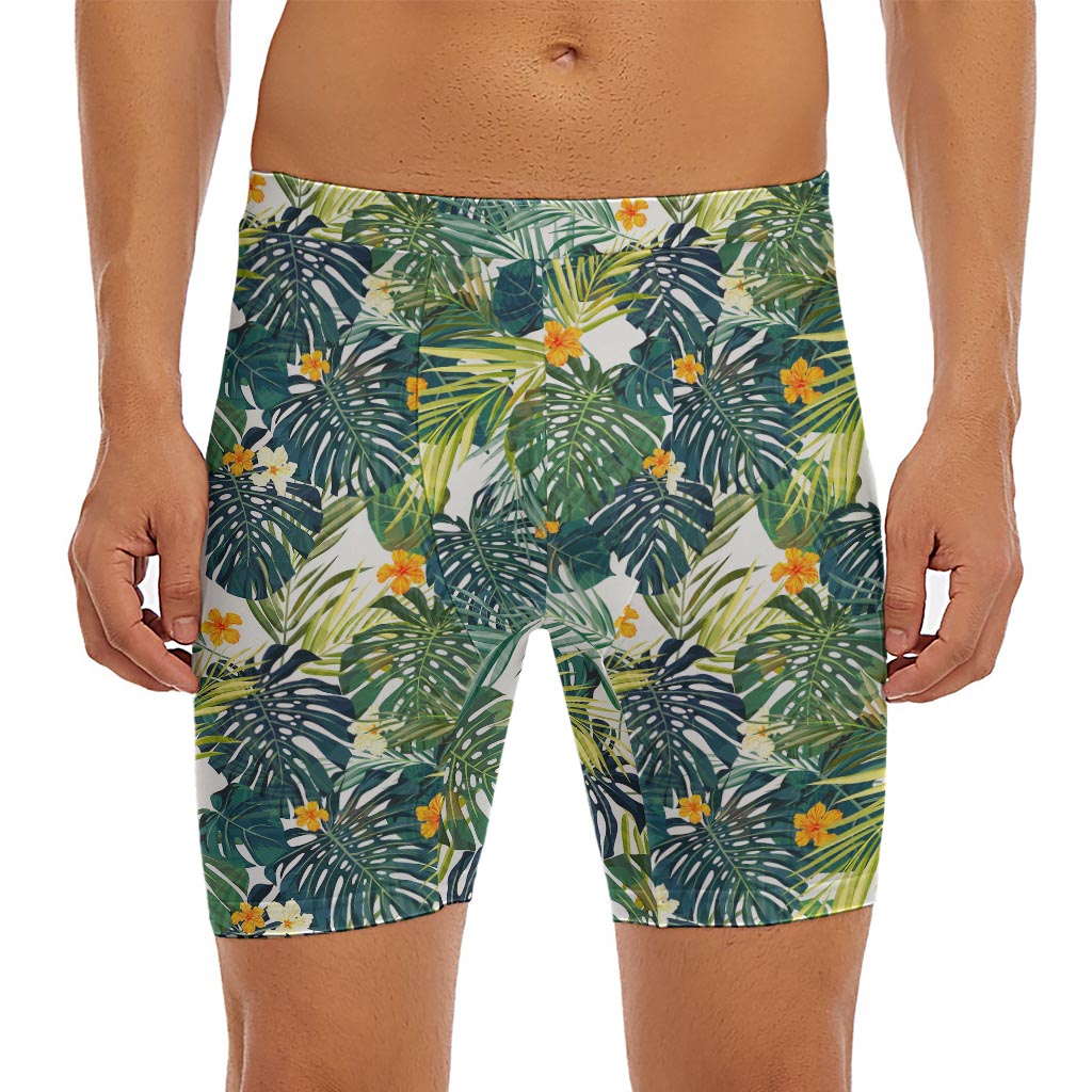 Summer Hawaiian Leaves Pattern Print Men's Long Boxer Briefs