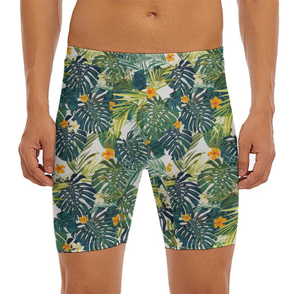 Summer Hawaiian Leaves Pattern Print Men's Long Boxer Briefs