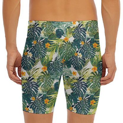 Summer Hawaiian Leaves Pattern Print Men's Long Boxer Briefs