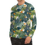 Summer Hawaiian Leaves Pattern Print Men's Long Sleeve Rash Guard
