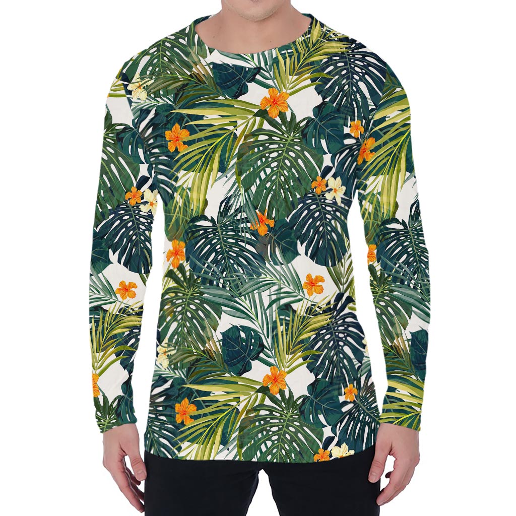 Summer Hawaiian Leaves Pattern Print Men's Long Sleeve T-Shirt